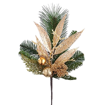 ALL STATE FLORAL - Glittered Artificial Ball, Berry & Pine Stem Pick