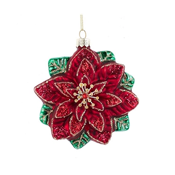 KURT ADLER - Red Glass Poinsettia Ornament