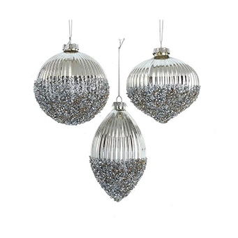 KURT ADLER - Glass Silver Onion Shaped Ornaments